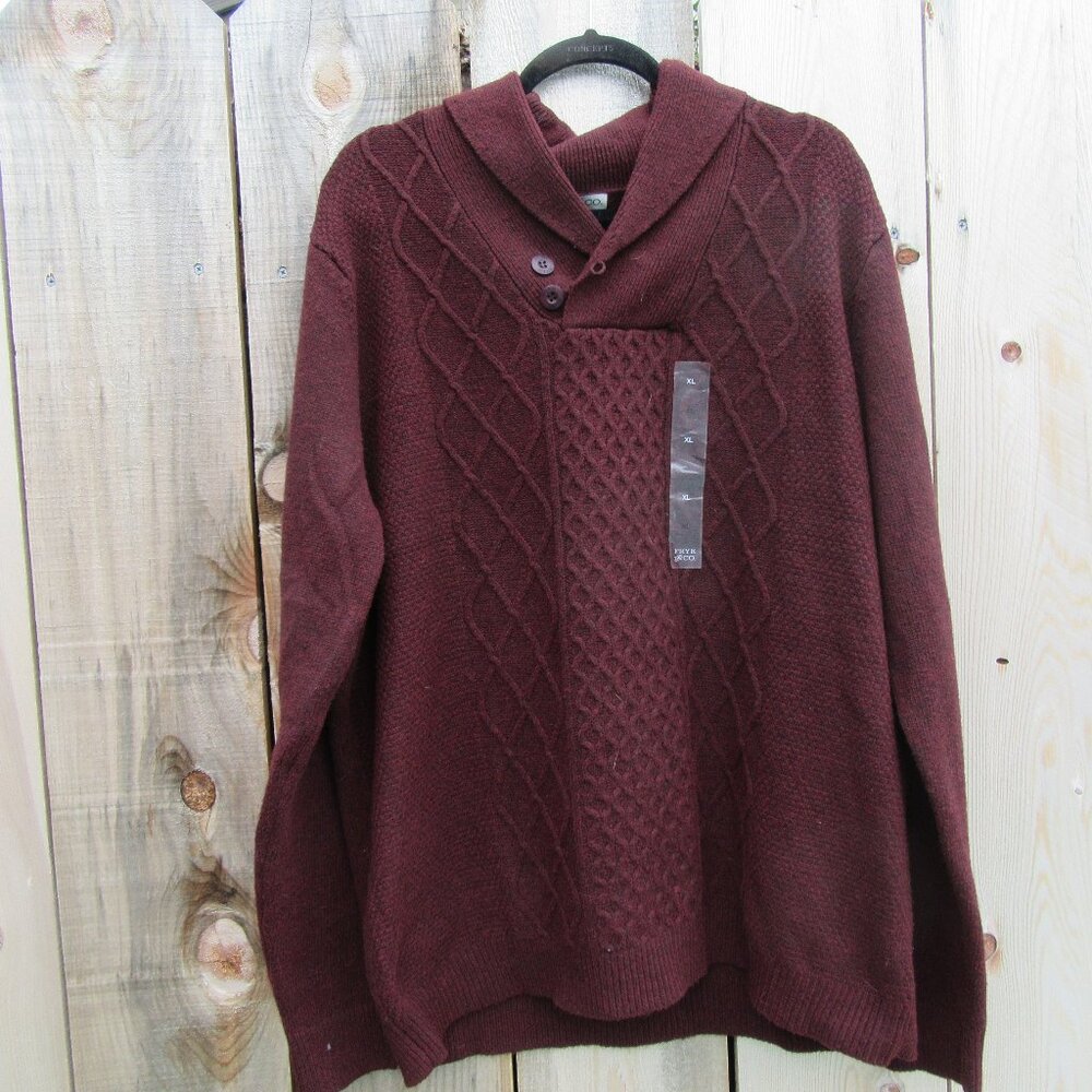 Brand New Frye And Co. Burgundy Shawl Collar Cable Knit Sweater Men's Size XL